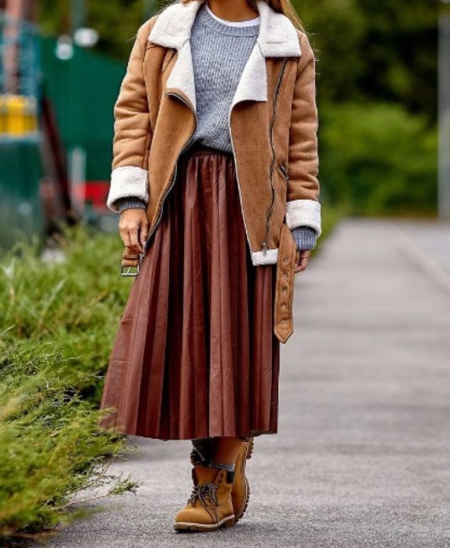 Sheepskin coat and skirt