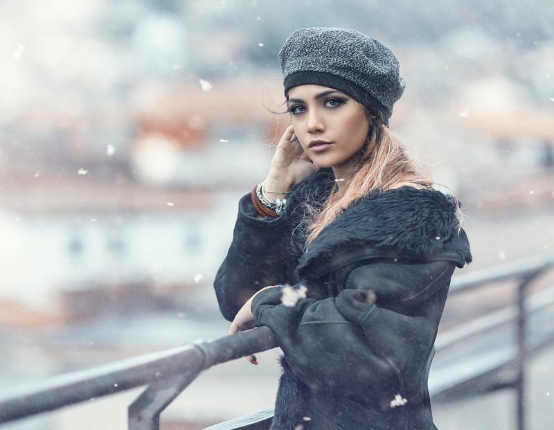 Girl in a sheepskin coat