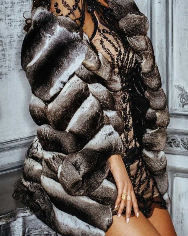 Fur coat with a beautiful dress