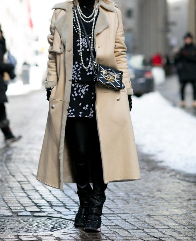 Casual style with a long sheepskin coat