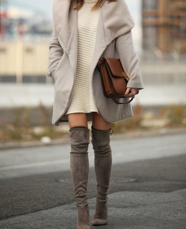 Coat and knit dress