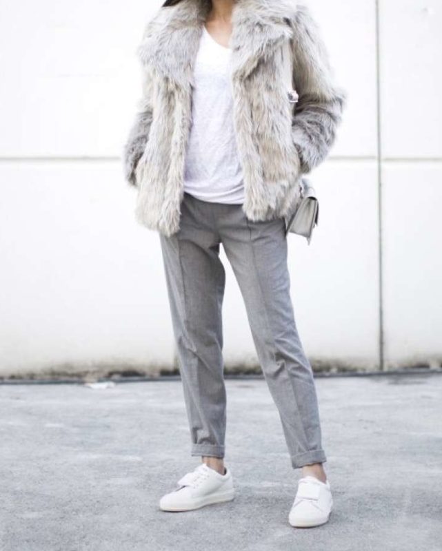 Fur coat and sports style