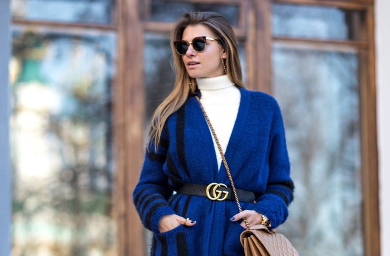 Blue cardigan with a belt