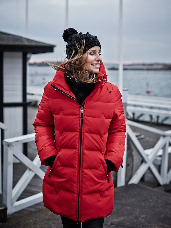 Fitted red down jacket