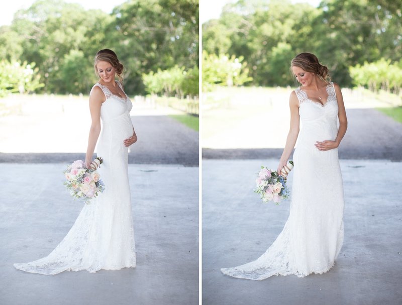 Pregnant in a wedding dress with a neckline