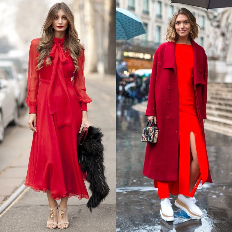 Spring look in a long red dress