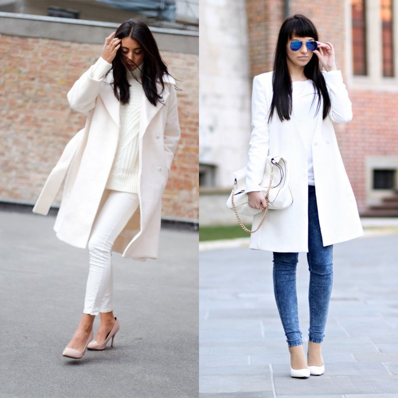 Stylish look in a white coat