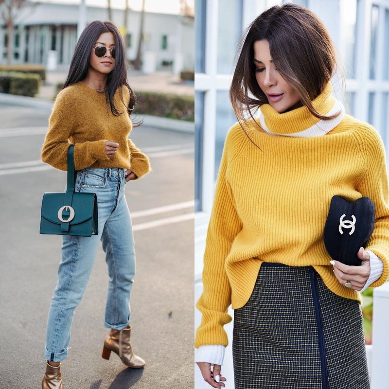 Fashionable image for spring in a yellow sweater