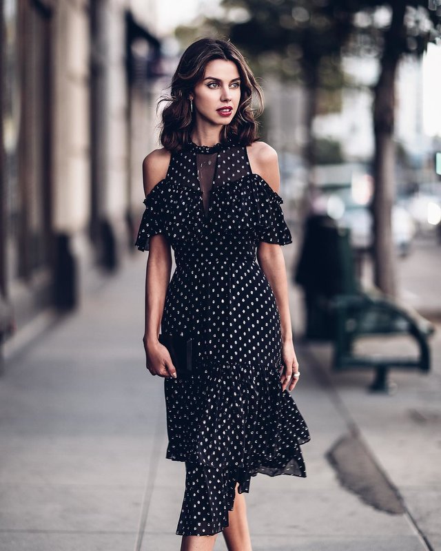 Black Polka Dot Dress with Ruffles