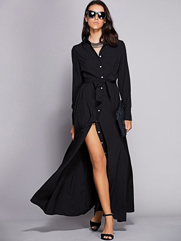 Black long shirt dress