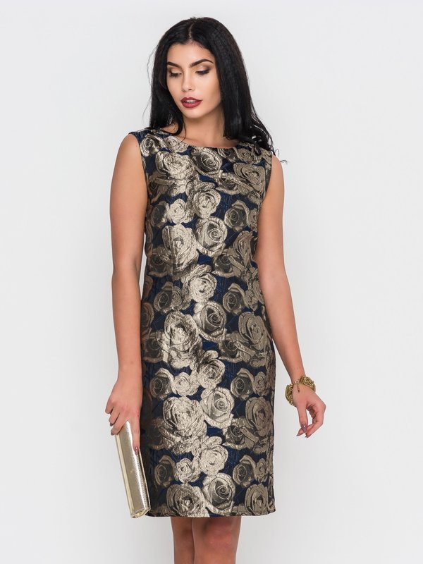 Medium length brocade sheath dress