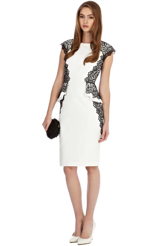 Sheath dress with lace detail at the shoulders and sides