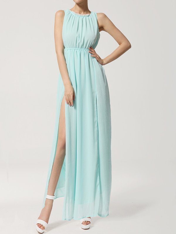 Chiffon floor-length dress with two slits on the hem