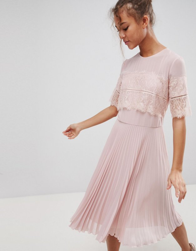 Pale pink dress with pleated skirt