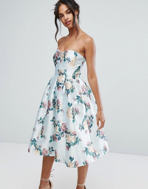 Floral Bandeau Dress with Full Skirt