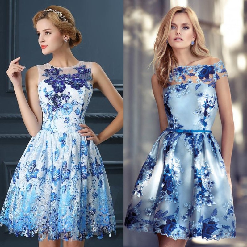 Blue Print Evening Dresses