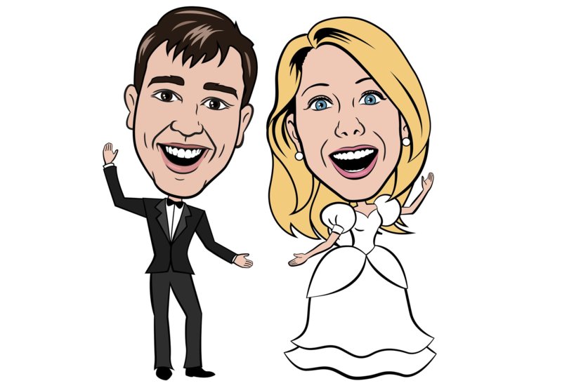 Cartoon on the bride and groom