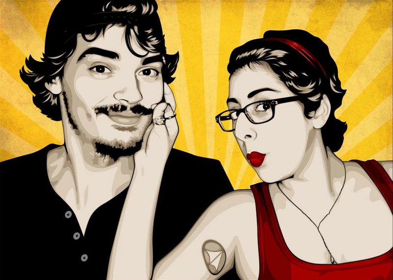 Portrait of newlyweds in pop art style.