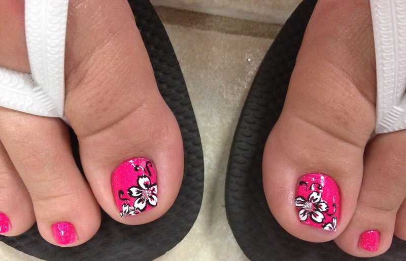 Pink flower pedicure