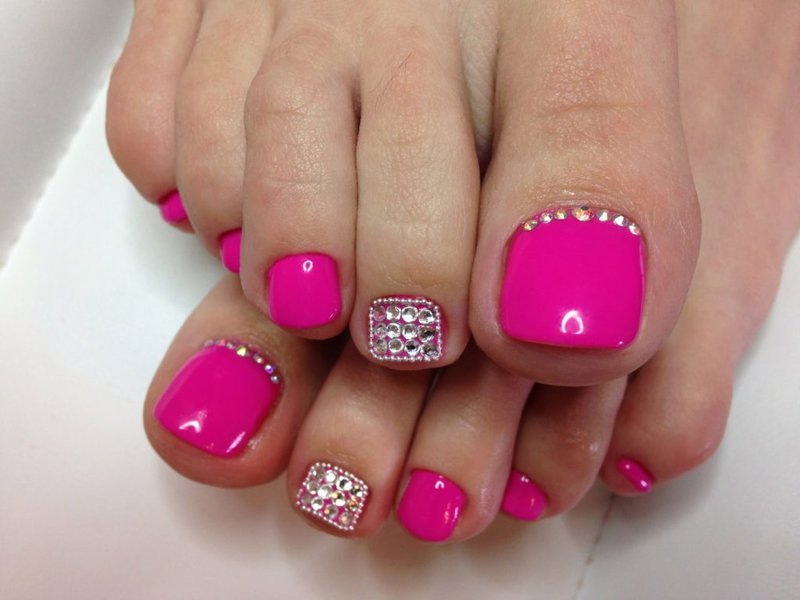 Pink gel polish with rhinestones