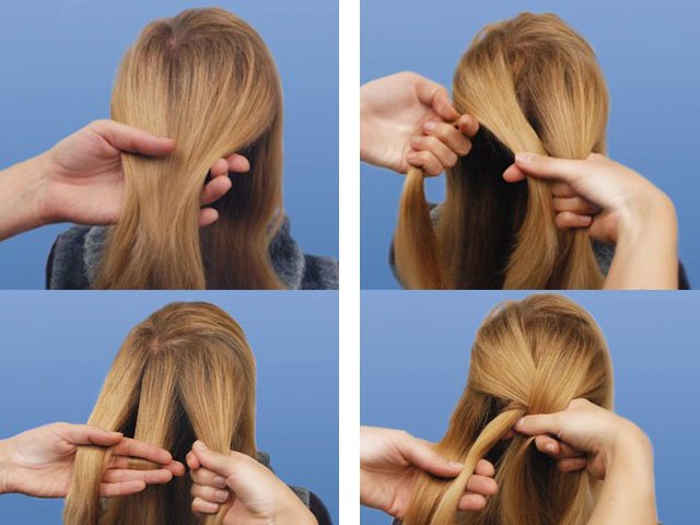 Weaving a simple spikelet on long hair: a step-by-step photo