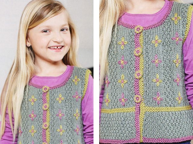 Knitting a vest for a girl with knitting needles and crochet