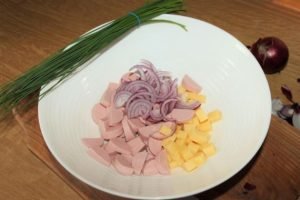 Swiss salad with sausage