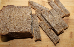 Black bread croutons with garlic