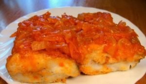 Fish marinated with carrots and onions