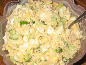 Salad with cod liver and fresh cucumber