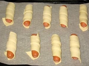 Sausages in puff pastry dough