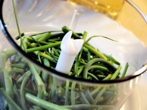 Garlic paste made from green arrows of garlic