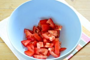 Vegetable salad with Beijing cabbage, cucumber, tomatoes