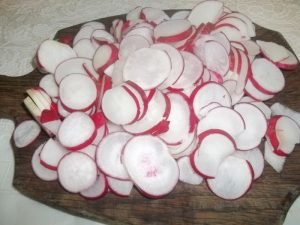 Spring salad with radishes, eggs and onions