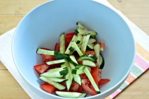 Vegetable salad with Beijing cabbage, cucumber, tomatoes