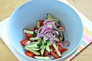 Vegetable salad with Beijing cabbage, cucumber, tomatoes