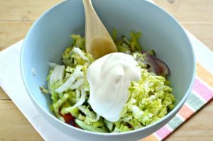 Vegetable salad with Beijing cabbage, cucumber, tomatoes