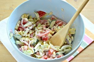 Vegetable salad with Beijing cabbage, cucumber, tomatoes