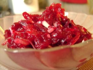 Beetroot salad with garlic and pickled onions