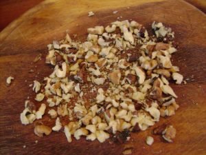 Beetroot salad with nuts, garlic and wheat seedlings