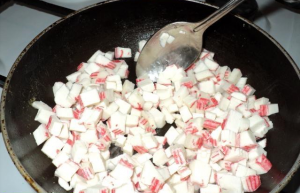 Salad crab sticks with apple and corn