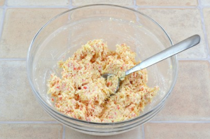 Crab salad with cheese and eggs