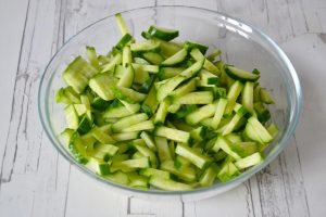 Salad with squid, egg and cucumbers