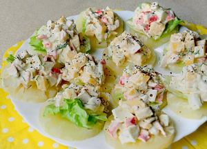 Salad with crab sticks and pineapple