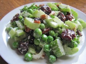 Salad with celery, peas and prunes