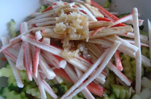 Korean style salad with crab sticks and carrots