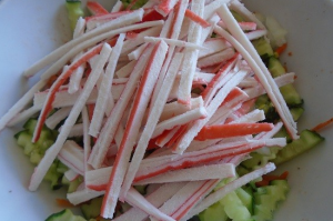 Korean style salad with crab sticks and carrots