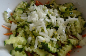 Korean style salad with crab sticks and carrots