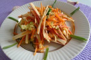 Korean style salad with crab sticks and carrots