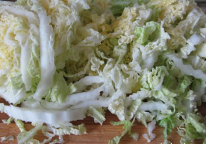 Salad with radish, Beijing cabbage, cucumber and tomato